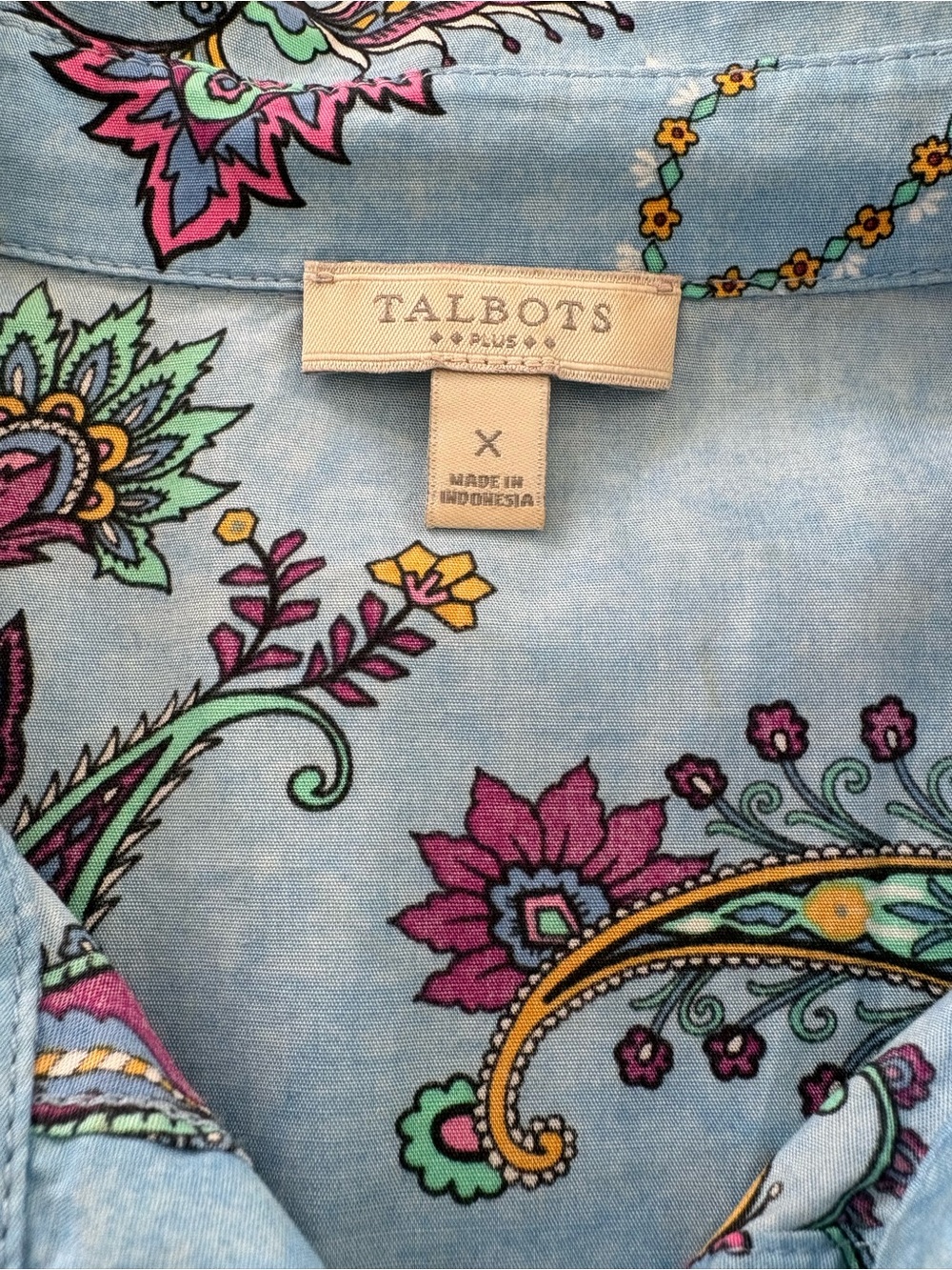 Talbots Plus Blue multicolor Paisley Button Down long sleeve Shirt size 1x/12 - Picture 10 of 10